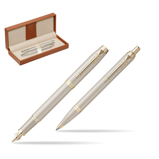 Zestaw Prezentowy Parker Pióro wieczne + Długopis IM PROFESSIONALS MONOCHROME CHAMPAGNE w pudełku classic brown