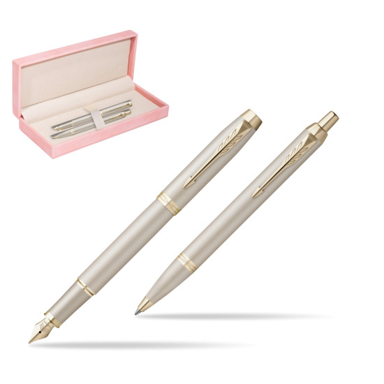 Zestaw Prezentowy Parker Pióro wieczne + Długopis IM PROFESSIONALS MONOCHROME CHAMPAGNE w różowym pudełku zamszowym