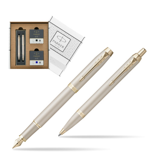 Zestaw Prezentowy Parker Pióro wieczne + Długopis IM PROFESSIONALS MONOCHROME CHAMPAGNE w białym pudełko Parker Eco