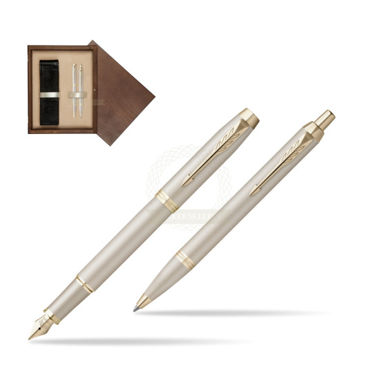 Zestaw Prezentowy Parker Pióro wieczne + Długopis IM PROFESSIONALS MONOCHROME CHAMPAGNE w pudełku drewnianym Wenge Double Ecru