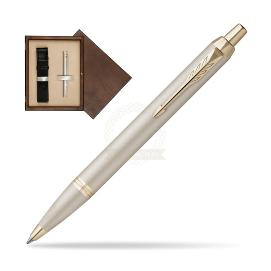 Długopis Parker IM PROFESSIONALS MONOCHROME CHAMPAGNE w pudełku drewnianym Wenge Single Ecru