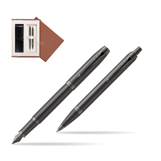 Zestaw Prezentowy Parker Pióro wieczne + Długopis IM PROFESSIONALS MONOCHROME BRONZE w brązowym pudełku zamszowym