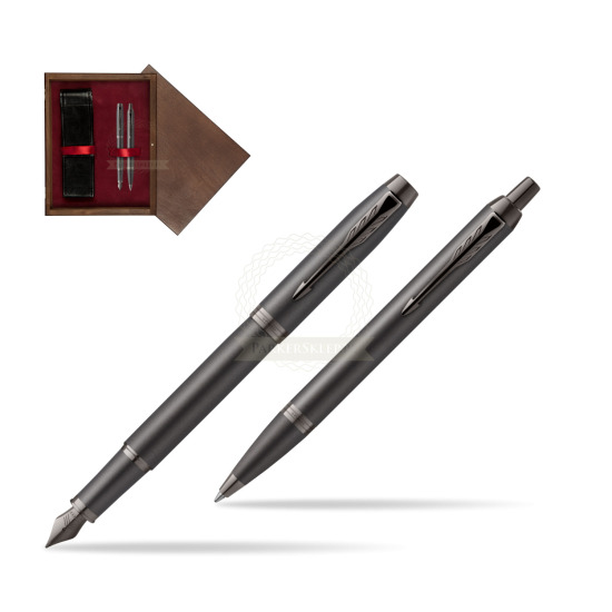 Zestaw Prezentowy Parker Pióro wieczne + Długopis IM PROFESSIONALS MONOCHROME BRONZE w pudełku drewnianym Wenge Double Bordo