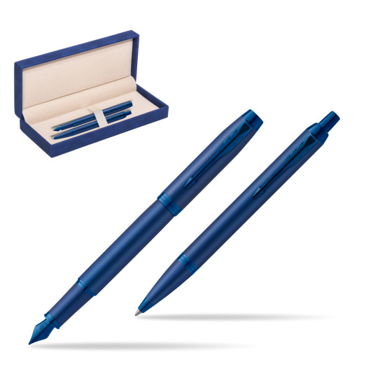 Zestaw Prezentowy Parker Pióro wieczne + Długopis IM PROFESSIONALS MONOCHROME BLUE w granatowym pudełku zamszowym