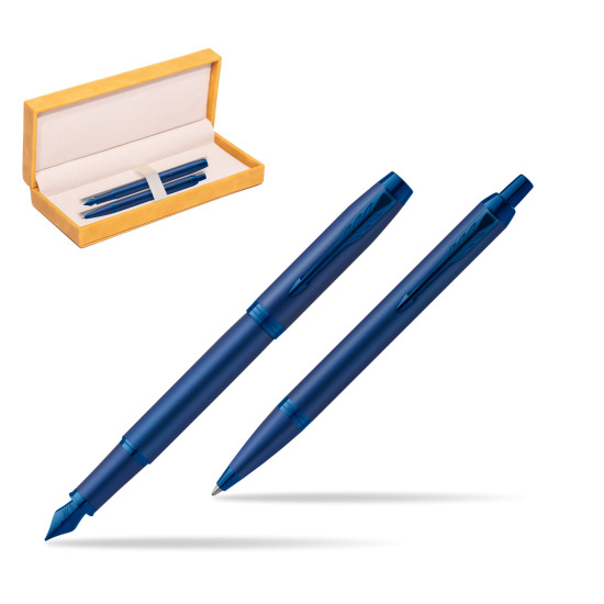 Zestaw Prezentowy Parker Pióro wieczne + Długopis IM PROFESSIONALS MONOCHROME BLUE w żółtym pudełku zamszowym
