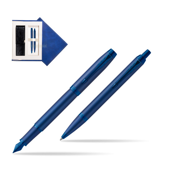 Zestaw Prezentowy Parker Pióro wieczne + Długopis IM PROFESSIONALS MONOCHROME BLUE w granatowym pudełku zamszowym