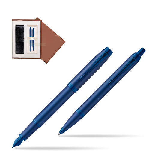 Zestaw Prezentowy Parker Pióro wieczne + Długopis IM PROFESSIONALS MONOCHROME BLUE w brązowym pudełku zamszowym