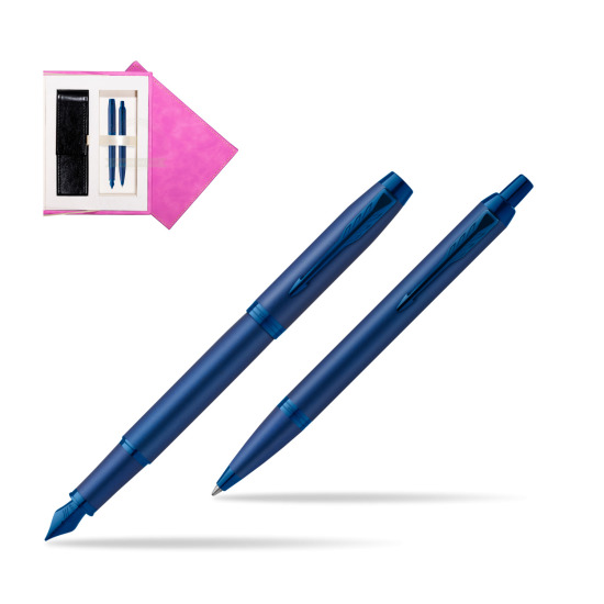 Zestaw Prezentowy Parker Pióro wieczne + Długopis IM PROFESSIONALS MONOCHROME BLUE w pudełku zamszowym fuksja