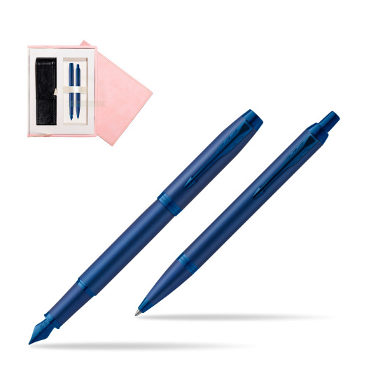 Zestaw Prezentowy Parker Pióro wieczne + Długopis IM PROFESSIONALS MONOCHROME BLUE w różowym pudełku zamszowym