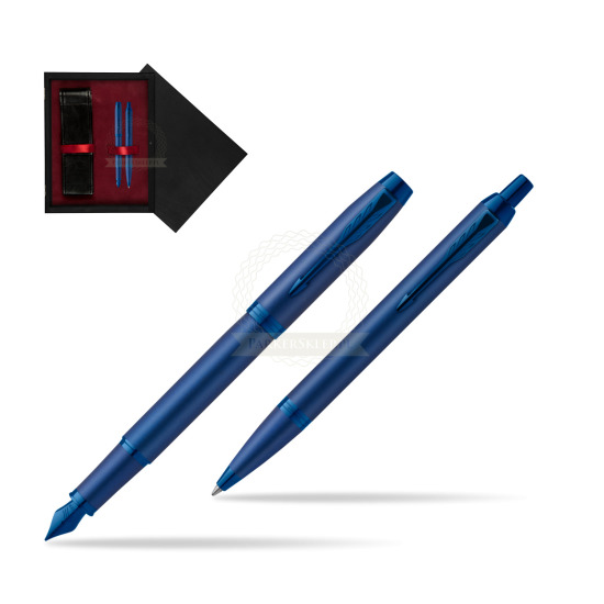 Zestaw Prezentowy Parker Pióro wieczne + Długopis IM PROFESSIONALS MONOCHROME BLUE w pudełku drewnianym Czerń Double Bordo