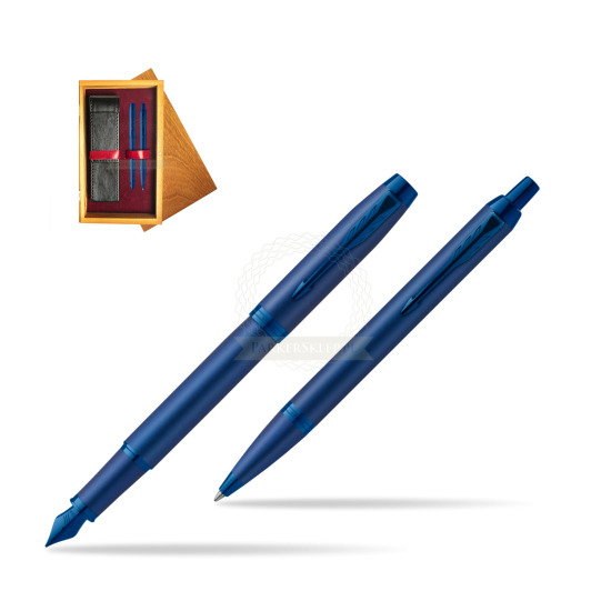 Zestaw Prezentowy Parker Pióro wieczne + Długopis IM PROFESSIONALS MONOCHROME BLUE w pudełku drewnianym Honey Double Bordo
