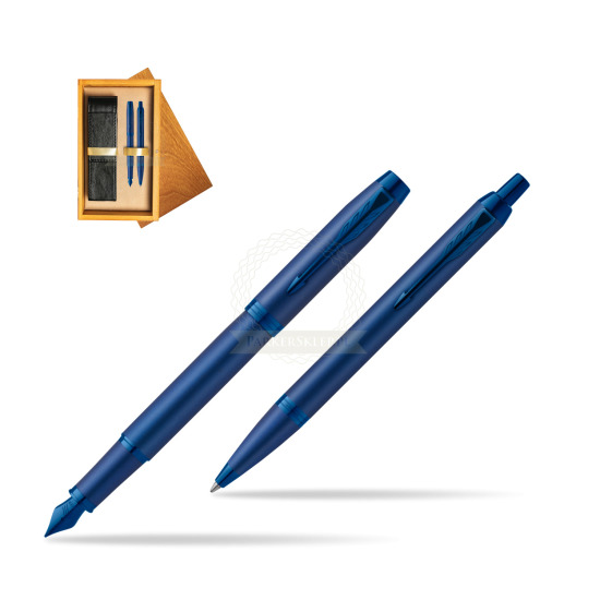 Zestaw Prezentowy Parker Pióro wieczne + Długopis IM PROFESSIONALS MONOCHROME BLUE w pudełku drewnianym Honey Double Ecru