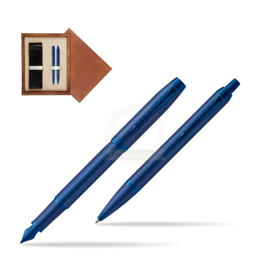 Zestaw Prezentowy Parker Pióro wieczne + Długopis IM PROFESSIONALS MONOCHROME BLUE w pudełku drewnianym Mahoń Double Ecru