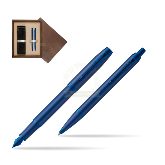 Zestaw Prezentowy Parker Pióro wieczne + Długopis IM PROFESSIONALS MONOCHROME BLUE w pudełku drewnianym Wenge Double Ecru