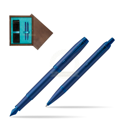 Zestaw Prezentowy Parker Pióro wieczne + Długopis IM PROFESSIONALS MONOCHROME BLUE w pudełku drewnianym Wenge Double Turkus
