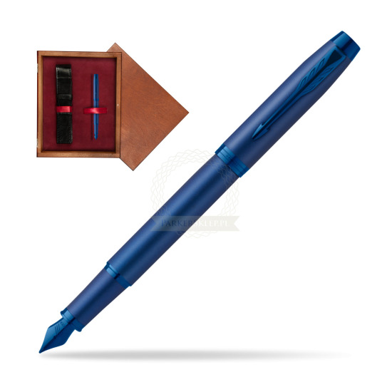 Pióro wieczne Parker IM PROFESSIONALS MONOCHROME BLUE w pudełku drewnianym Mahoń Single Bordo
