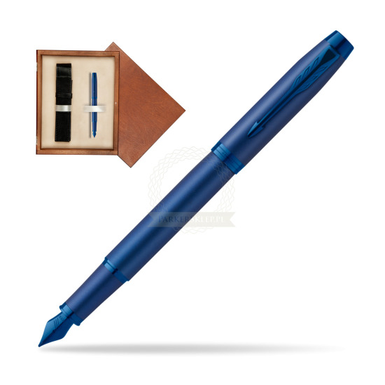 Pióro wieczne Parker IM PROFESSIONALS MONOCHROME BLUE w pudełku drewnianym Mahoń Single Ecru