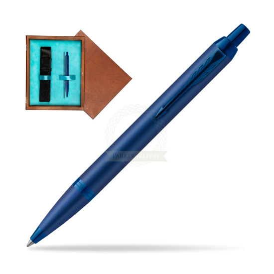 Długopis Parker IM PROFESSIONALS MONOCHROME BLUE w pudełku drewnianym Mahoń Single Turkus