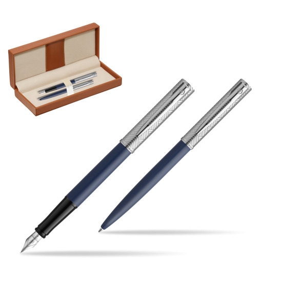 Zestaw Waterman pióro wieczne + długopis Allure Deluxe Blue w pudełku classic brown