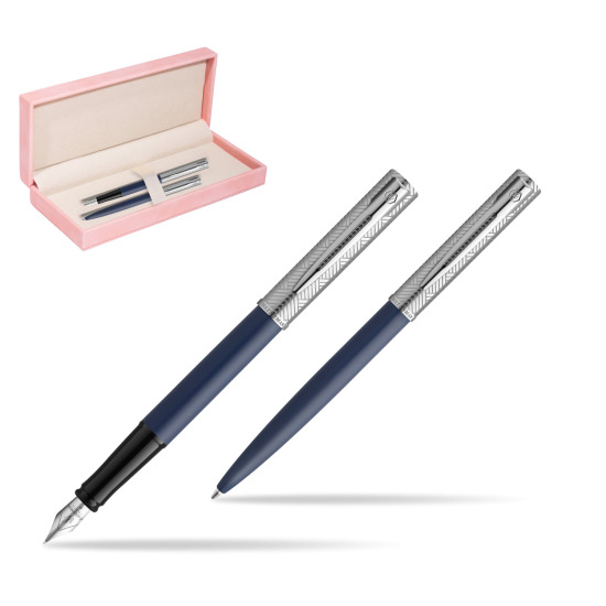 Zestaw Waterman pióro wieczne + długopis Allure Deluxe Blue w różowym pudełku zamszowym