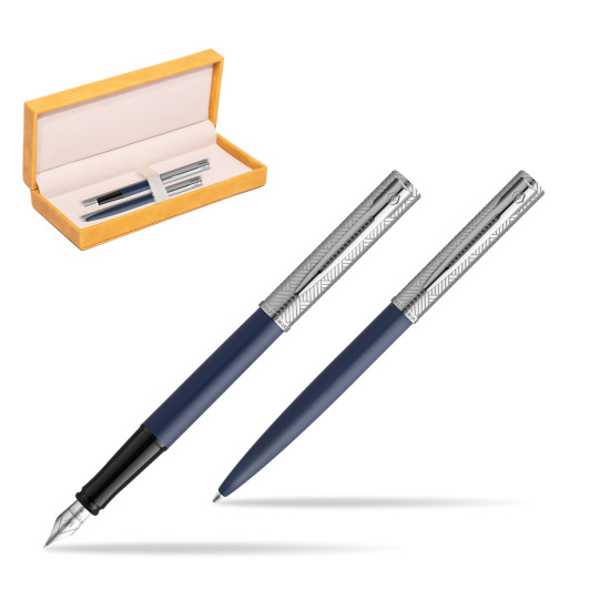 Zestaw Waterman pióro wieczne + długopis Allure Deluxe Blue w żółtym pudełku zamszowym