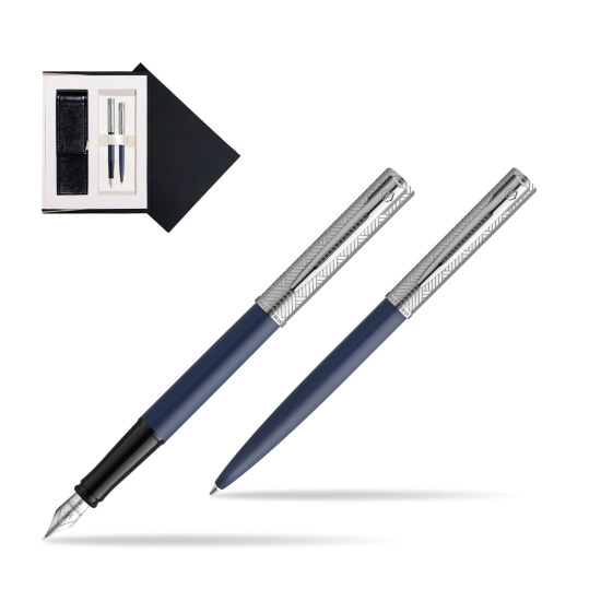 Zestaw Waterman pióro wieczne + długopis Allure Deluxe Blue w czarnym pudełku zamszowym