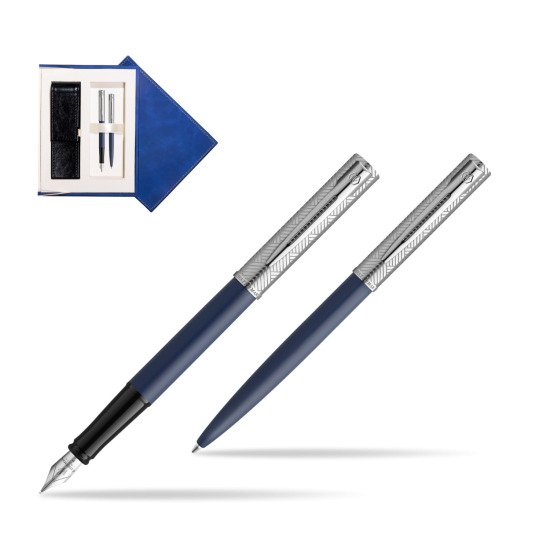 Zestaw Waterman pióro wieczne + długopis Allure Deluxe Blue w granatowym pudełku zamszowym