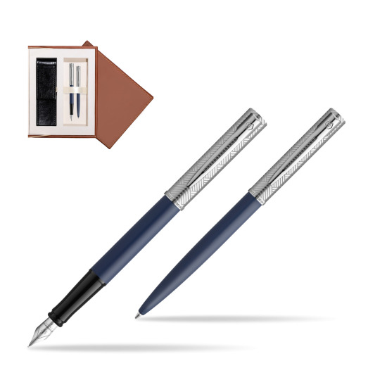 Zestaw Waterman pióro wieczne + długopis Allure Deluxe Blue w brązowym pudełku zamszowym