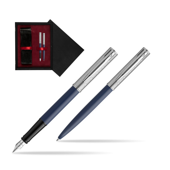 Zestaw Waterman pióro wieczne + długopis Allure Deluxe Blue w pudełku drewnianym Czerń Double Bordo