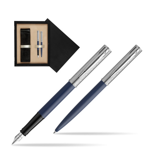 Zestaw Waterman pióro wieczne + długopis Allure Deluxe Blue w pudełku drewnianym Czerń Double Ecru