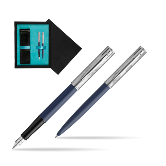 Zestaw Waterman pióro wieczne + długopis Allure Deluxe Blue w pudełku drewnianym Czerń Double Turkus