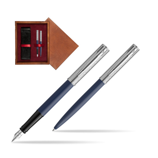 Zestaw Waterman pióro wieczne + długopis Allure Deluxe Blue w pudełku drewnianym Mahoń Double Bordo
