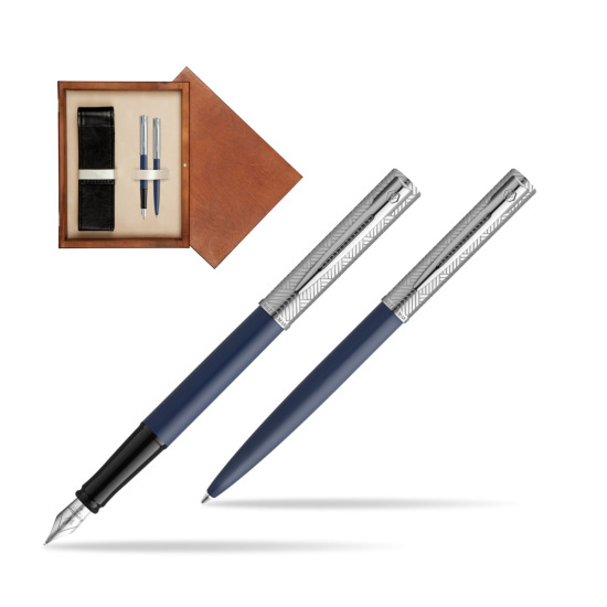 Zestaw Waterman pióro wieczne + długopis Allure Deluxe Blue w pudełku drewnianym Mahoń Double Ecru