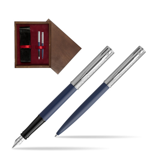 Zestaw Waterman pióro wieczne + długopis Allure Deluxe Blue w pudełku drewnianym Wenge Double Bordo