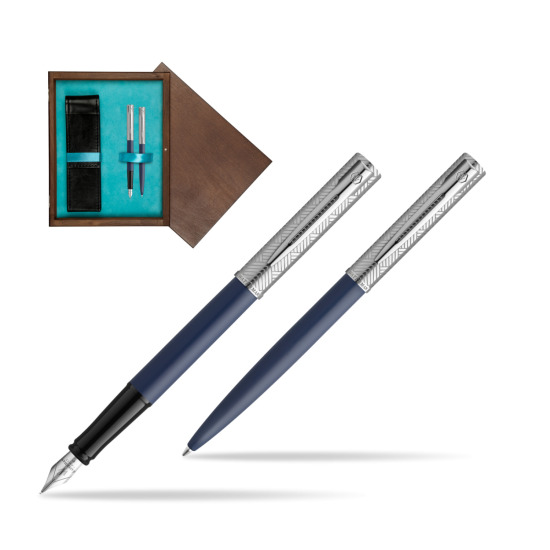 Zestaw Waterman pióro wieczne + długopis Allure Deluxe Blue w pudełku drewnianym Wenge Double Turkus