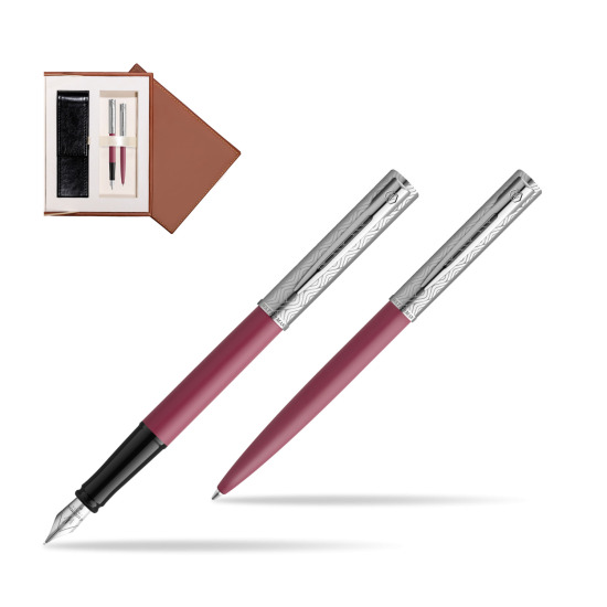 Zestaw Waterman Pióro wieczne + długopis Allure Deluxe Pink w brązowym pudełku zamszowym