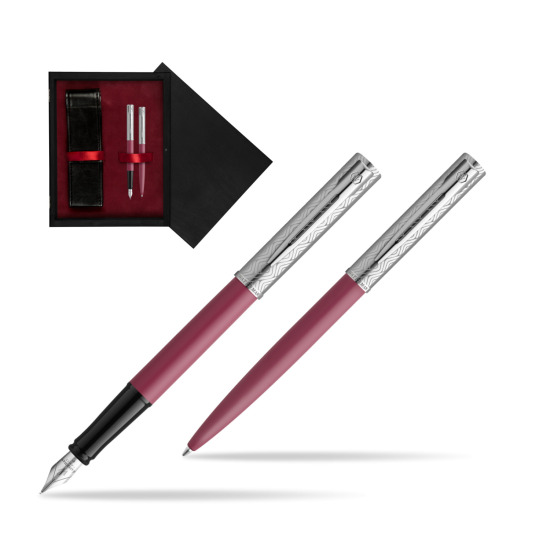 Zestaw Waterman Pióro wieczne + długopis Allure Deluxe Pink w pudełku drewnianym Czerń Double Bordo