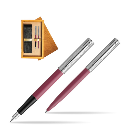 Zestaw Waterman Pióro wieczne + długopis Allure Deluxe Pink w pudełku drewnianym Honey Double Ecru