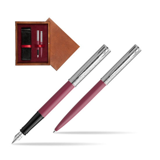 Zestaw Waterman Pióro wieczne + długopis Allure Deluxe Pink w pudełku drewnianym Mahoń Double Bordo