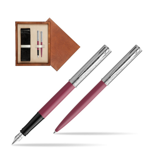 Zestaw Waterman Pióro wieczne + długopis Allure Deluxe Pink w pudełku drewnianym Mahoń Double Ecru