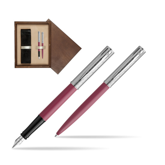 Zestaw Waterman Pióro wieczne + długopis Allure Deluxe Pink w pudełku drewnianym Wenge Double Ecru