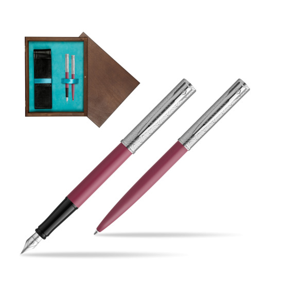 Zestaw Waterman Pióro wieczne + długopis Allure Deluxe Pink w pudełku drewnianym Wenge Double Turkus