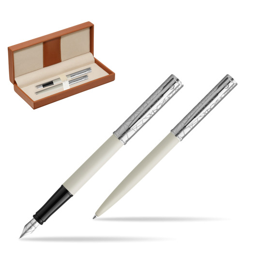 Zestaw Waterman Pióro wieczne + długopis Allure Deluxe White w pudełku classic brown