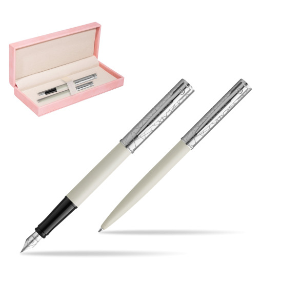 Zestaw Waterman Pióro wieczne + długopis Allure Deluxe White w różowym pudełku zamszowym