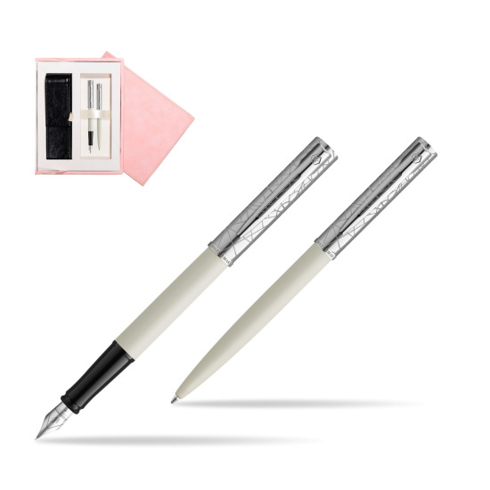 Zestaw Waterman Pióro wieczne + długopis Allure Deluxe White w różowym pudełku zamszowym