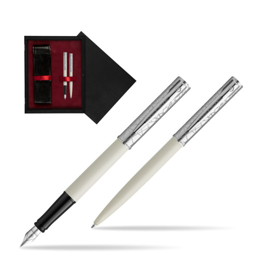 Zestaw Waterman Pióro wieczne + długopis Allure Deluxe White w pudełku drewnianym Czerń Double Bordo