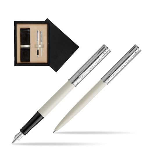 Zestaw Waterman Pióro wieczne + długopis Allure Deluxe White w pudełku drewnianym Czerń Double Ecru