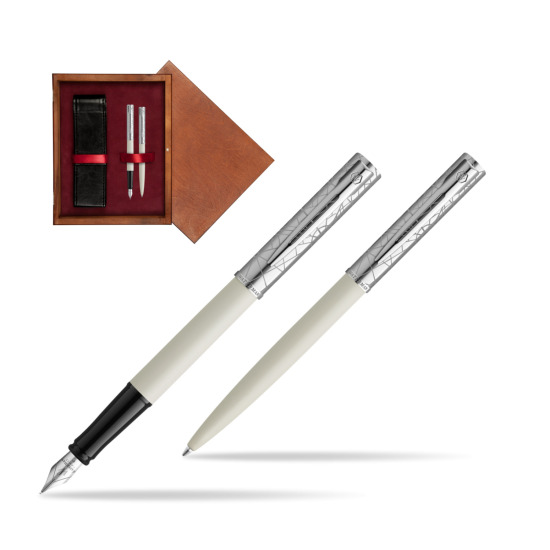 Zestaw Waterman Pióro wieczne + długopis Allure Deluxe White w pudełku drewnianym Mahoń Double Bordo