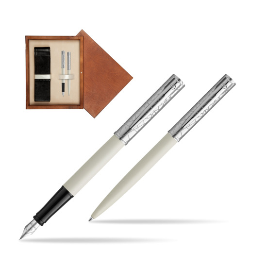 Zestaw Waterman Pióro wieczne + długopis Allure Deluxe White w pudełku drewnianym Mahoń Double Ecru
