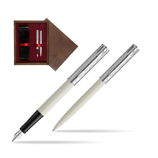 Zestaw Waterman Pióro wieczne + długopis Allure Deluxe White w pudełku drewnianym Wenge Double Bordo